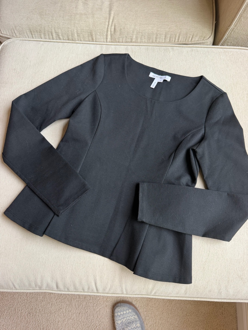 BCBGeneration Black Peplum Long-Sleeve Top